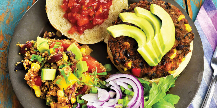 Vegan Black Bean Burgers with Mexican Quinoa Salad